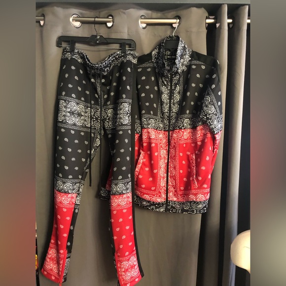 Forever 21 Rebel Minds bandana print tracksuit Sz Large Rebel red / black - Picture 3 of 16